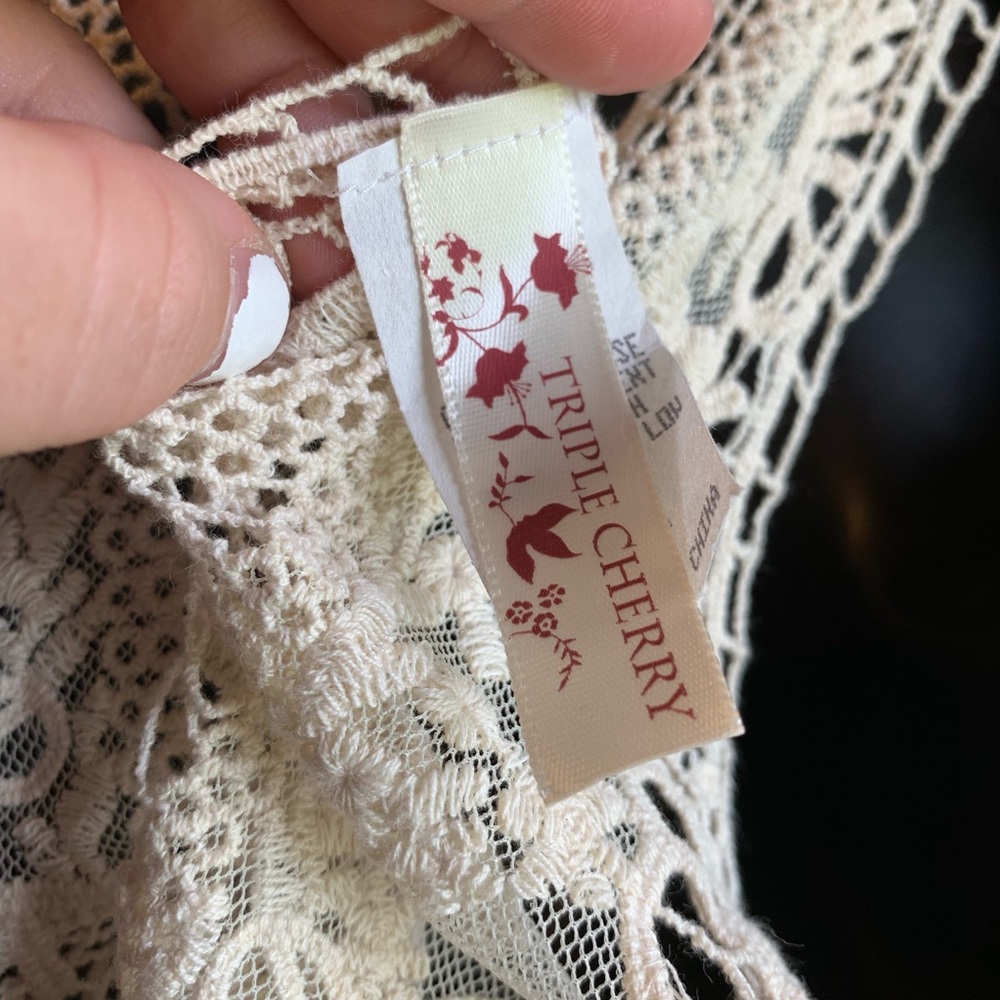 3/$25 Triple Cherry Cream Crocheted Lace Tank Top - Picture 6 of 7